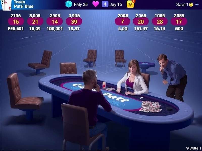 Teen Patti Blue Game Table with Cards and Chips