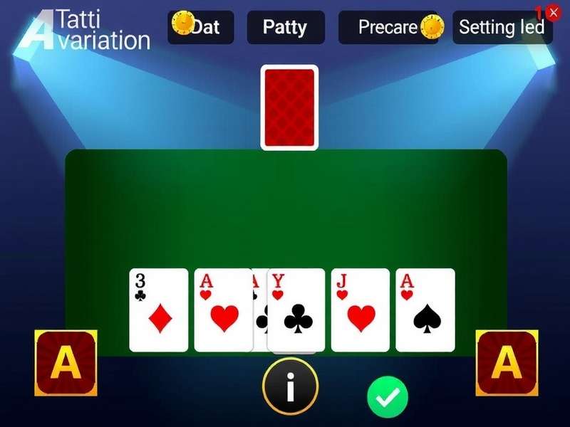 A vibrant Indian Teen Patti game in progress with cards and chips on a green table